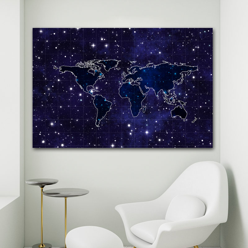 Πίνακας σε καμβά Χάρτης με Φόντο Διάστημα
